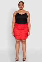 Womens Plus Size Multi Cargo Pocket Mini Skirt, Red, Size 1X