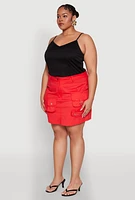 Womens Plus Size Multi Cargo Pocket Mini Skirt, Red, Size 1X