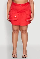 Womens Plus Size Multi Cargo Pocket Mini Skirt, Red, Size 1X