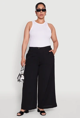 Womens Plus Chic Crepe Knit High Waisted Pants,