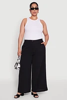 Womens Plus Chic Crepe Knit High Waisted Pants,