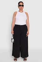 Womens Plus Chic Crepe Knit High Waisted Pants,