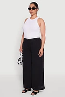 Womens Plus Chic Crepe Knit High Waisted Pants,