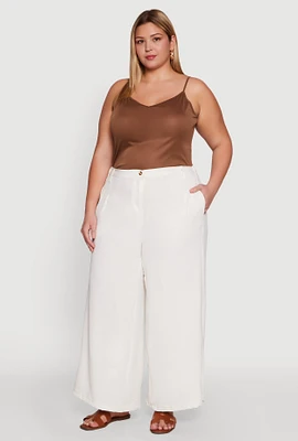 Womens Plus Size Chic Crepe Knit High Waisted Pants, White, Size 2X