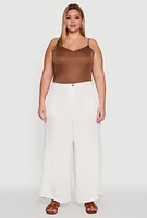 Womens Plus Size Chic Crepe Knit High Waisted Pants, White, Size 2X