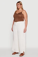 Womens Plus Size Chic Crepe Knit High Waisted Pants, White, Size 2X