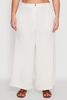 Womens Plus Size Chic Crepe Knit High Waisted Pants, White, Size 2X