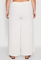 Womens Plus Size Chic Crepe Knit High Waisted Pants, White, Size 2X