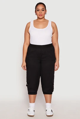 Womens Plus Poplin Pull On Capri Pants,
