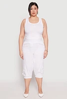 Womens Plus Size Poplin Pull On Capri Pants, White, Size 3X