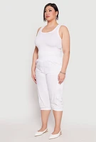 Womens Plus Size Poplin Pull On Capri Pants, White, Size 3X