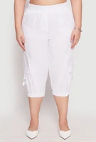 Womens Plus Size Poplin Pull On Capri Pants, White, Size 3X