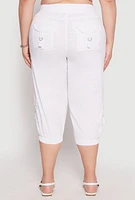 Womens Plus Size Poplin Pull On Capri Pants, White, Size 3X