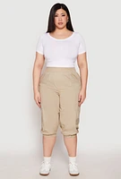 Womens Plus Size Poplin Pull On Capri Pants, Khaki, Size 3X