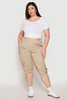 Womens Plus Size Poplin Pull On Capri Pants, Khaki, Size 3X