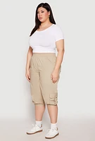 Womens Plus Size Poplin Pull On Capri Pants, Khaki, Size 3X