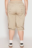 Womens Plus Size Poplin Pull On Capri Pants, Khaki, Size 3X
