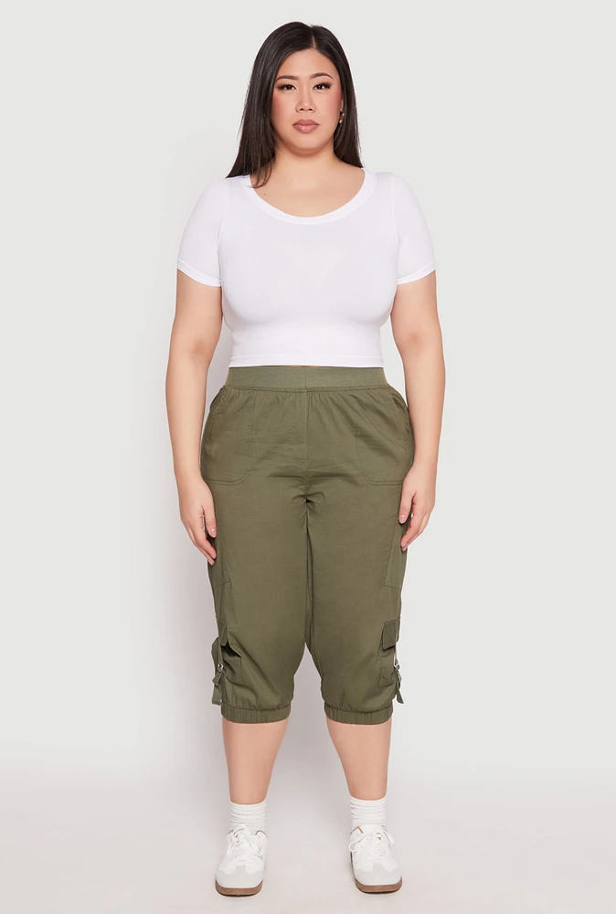 Womens Plus Poplin Pull On Capri Pants,