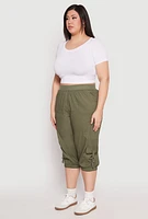 Womens Plus Poplin Pull On Capri Pants,