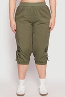 Womens Plus Poplin Pull On Capri Pants,