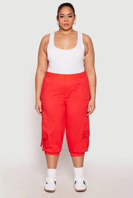 Womens Plus Size Poplin Pull On Capri Pants, Red, Size 3X