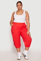 Womens Plus Size Poplin Pull On Capri Pants, Red, Size 1X