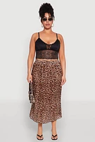Womens Plus Size Plisse Leopard Print Maxi Skirt, Brown, Size 2X