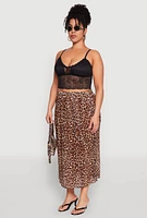 Womens Plus Size Plisse Leopard Print Maxi Skirt, Brown, Size 2X