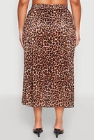 Womens Plus Size Plisse Leopard Print Maxi Skirt, Brown, Size 2X