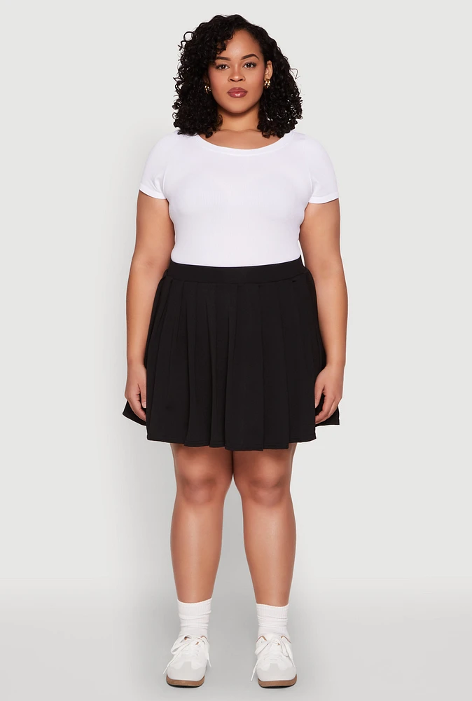 Womens Plus High Waisted Active Pleated Skirt,