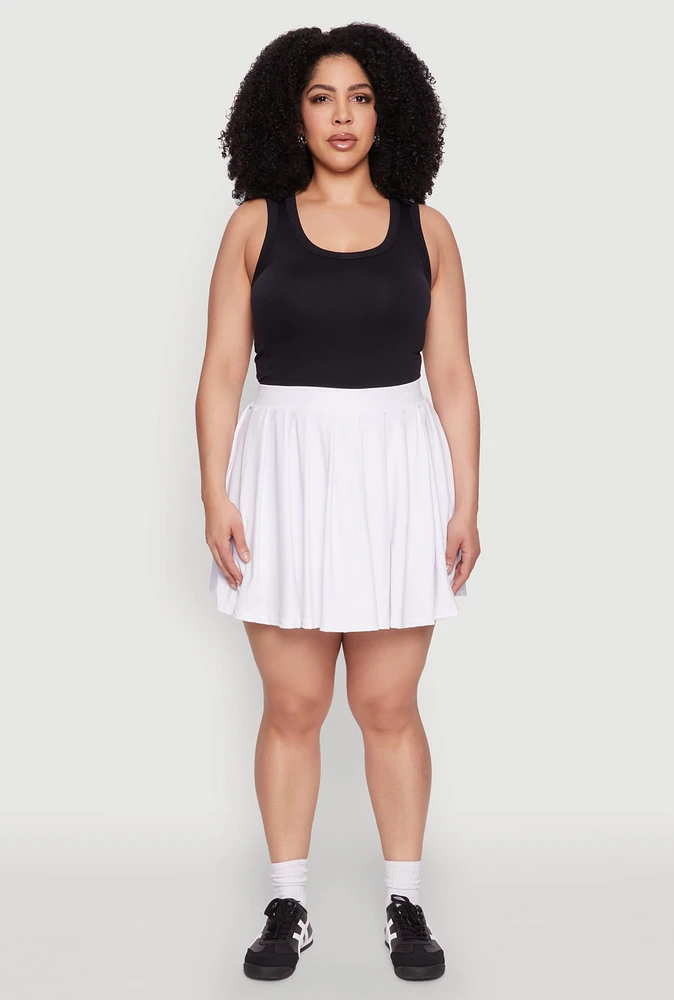 Womens Plus Size High Waisted Active Pleated Skirt, White, Size 1X
