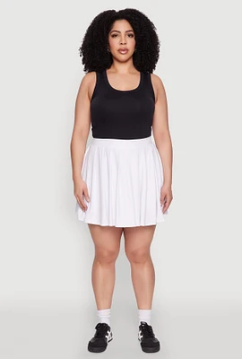 Womens Plus Size High Waisted Active Pleated Skirt, White, Size 1X