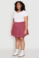 Womens Plus Size High Waisted Active Pleated Skirt, Pink, Size 2X