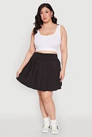 Womens Plus High Waist Pleated Tennis Skirt,