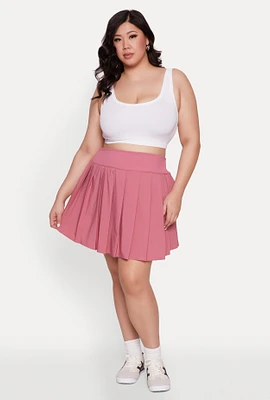 Womens Plus High Waist Pleated Tennis Skirt, Pink,