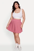 Womens Plus High Waist Pleated Tennis Skirt, Pink,
