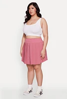 Womens Plus High Waist Pleated Tennis Skirt, Pink,