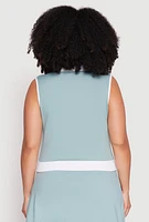 Womens Plus Size Contrast Trim Johnny Collar Sleeveless Top, Blue, Size 2X