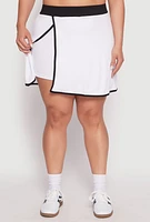 Womens Plus Contrast Trim Side Slit Tennis Skirt, White,