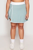 Womens Plus Size Contrast Trim Side Slit Tennis Skirt, Blue, Size 2X