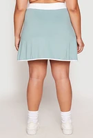 Womens Plus Size Contrast Trim Side Slit Tennis Skirt, Blue, Size 2X