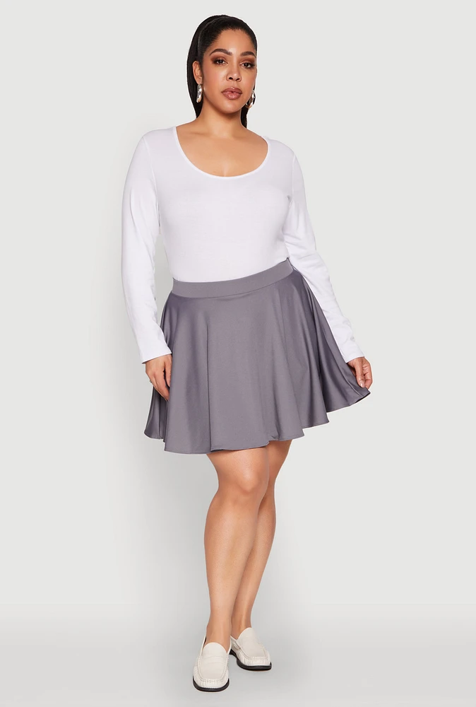 Womens Plus Size High Waisted Circle Skort, Grey, Size 3X