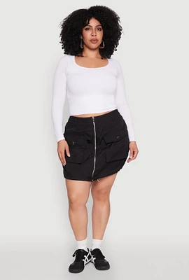 Womens Plus Zip Front Cargo Pocket Skirt,