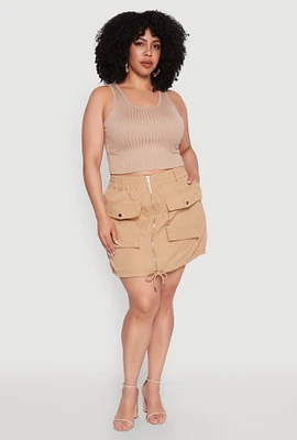 Womens Plus Zip Front Cargo Pocket Skirt,