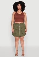 Womens Plus Size Zip Front Cargo Pocket Skirt, Green, Size 3X