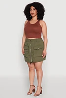 Womens Plus Size Zip Front Cargo Pocket Skirt, Green, Size 3X