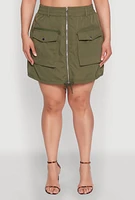 Womens Plus Size Zip Front Cargo Pocket Skirt, Green, Size 3X