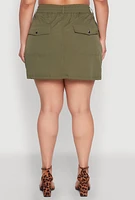 Womens Plus Size Zip Front Cargo Pocket Skirt, Green, Size 3X