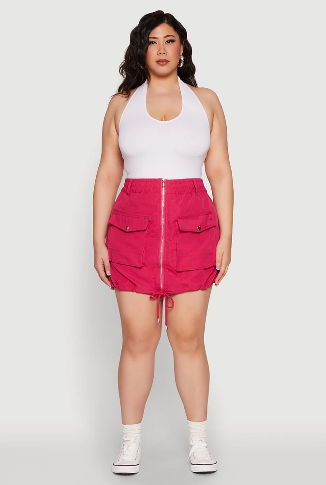 Womens Plus Size Zip Front Cargo Pocket Skirt, Pink, Size 1X