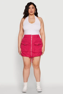 Womens Plus Size Zip Front Cargo Pocket Skirt, Pink, Size 1X